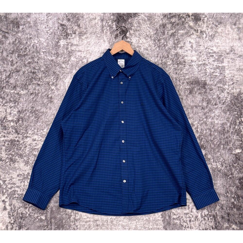 Brooks Brothers Shirt XL Mens Regent Fit Blue Plaid Non Iron Casual Button